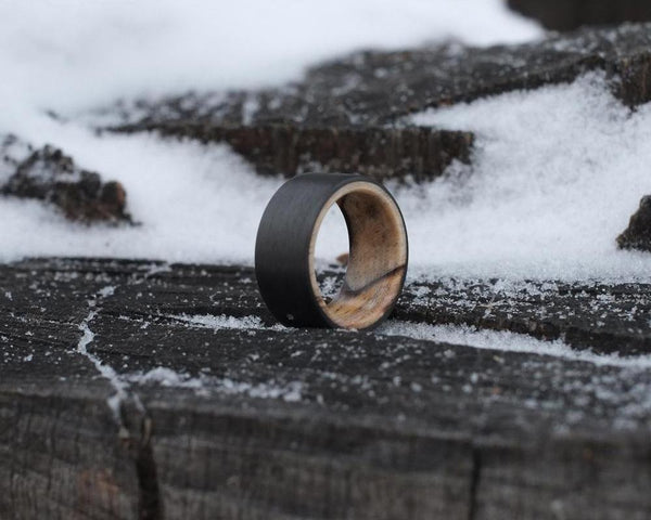 spalted maple and carbon fiber handmade ring 