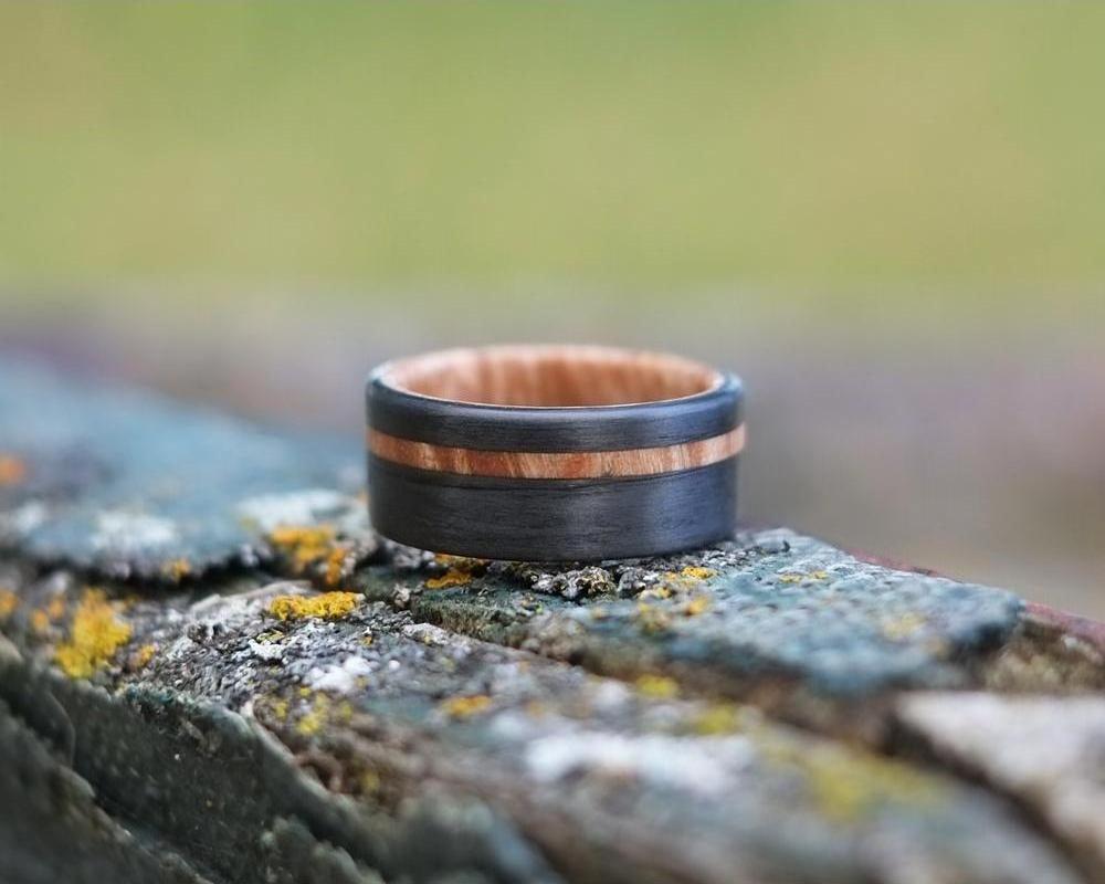 Bound Maple Burl Offset Handmade Ring