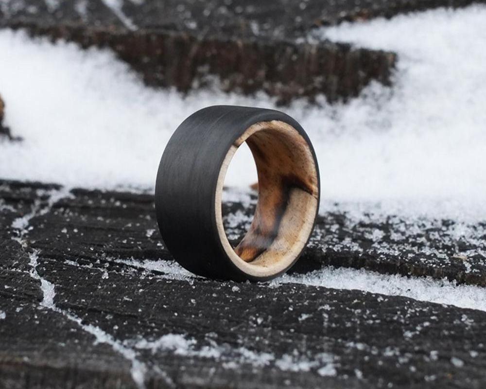 spalted maple and carbon fiber handmade ring