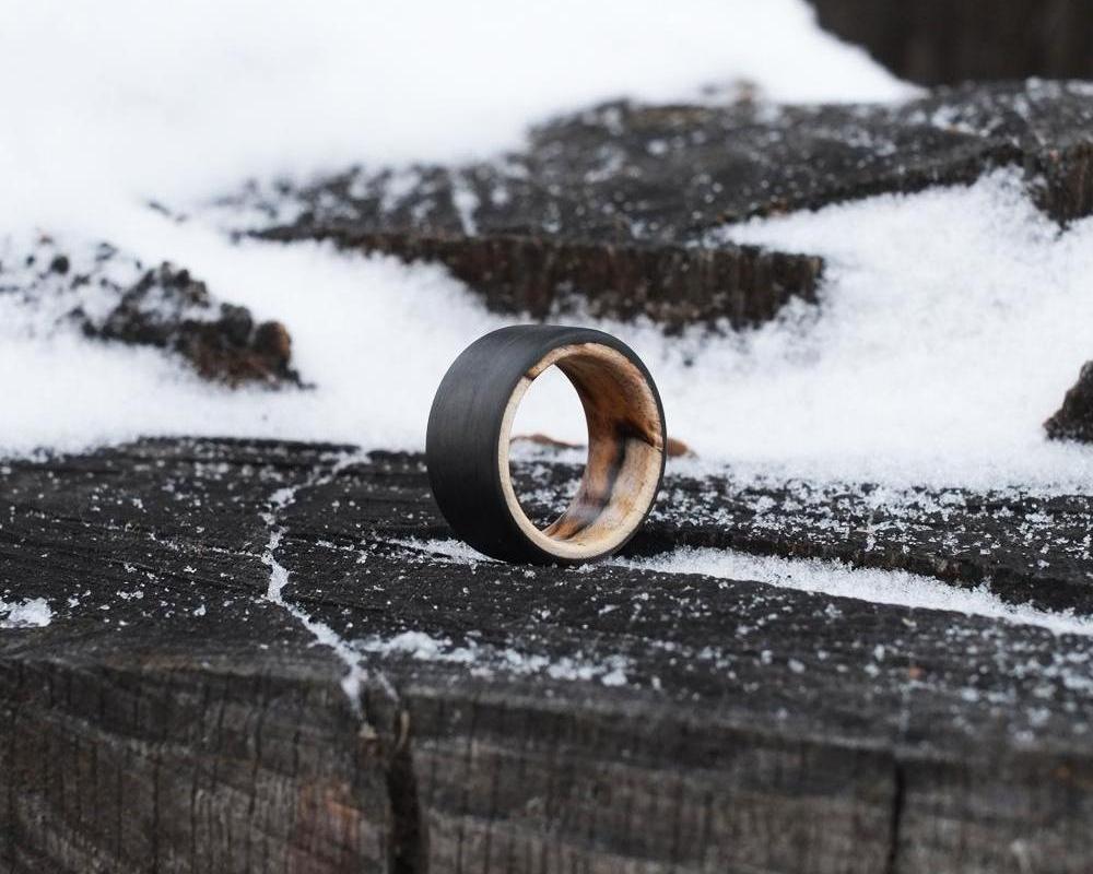 spalted maple and carbon fiber handmade ring inside view