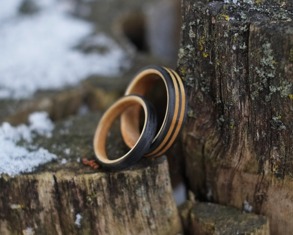 Couples Ring Set | Maple & Carbon Wedding Bands | Handcrafted in Canada ...